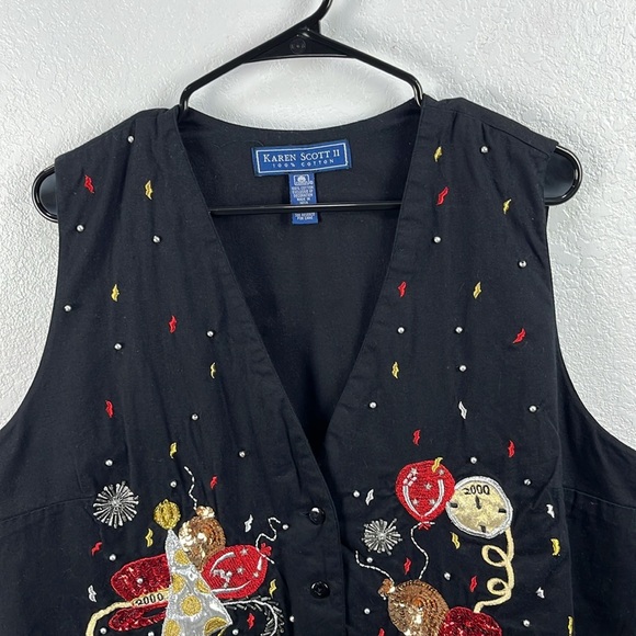 Vintage Karen Scott Women’s Y2K Black Cotton 2000 New Year Vest Millennial Sz 1X - Picture 9 of 9